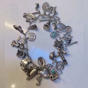 Vintage Silver Charm Bracelet - Multiple Charms with Clasp